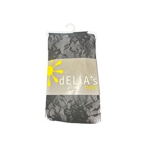 Delia's‎ Black Floral Lace Tights Hosiery Pantyhose Sexy Medium / Large M/L